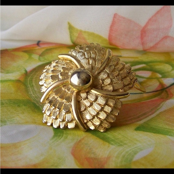 Vintage LIEBA USA GOLD TONE Scarf Dress CLIP FLOWER floral - Picture 11 of 12